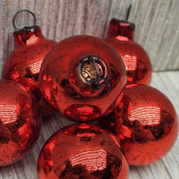 9 Vintage Small 1" Glass Ball Christmas Ornaments Mini Mercury Feather Tree - Picture 6 of 7